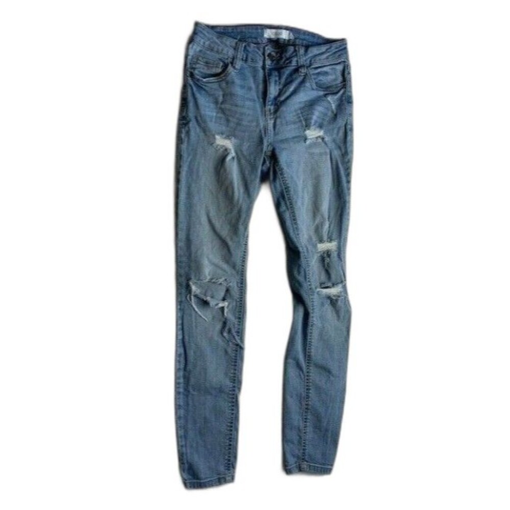 Cello Juniors Size 5 Jeans Light Wash Stretch Mid Rise Ripped Torn Distressed
